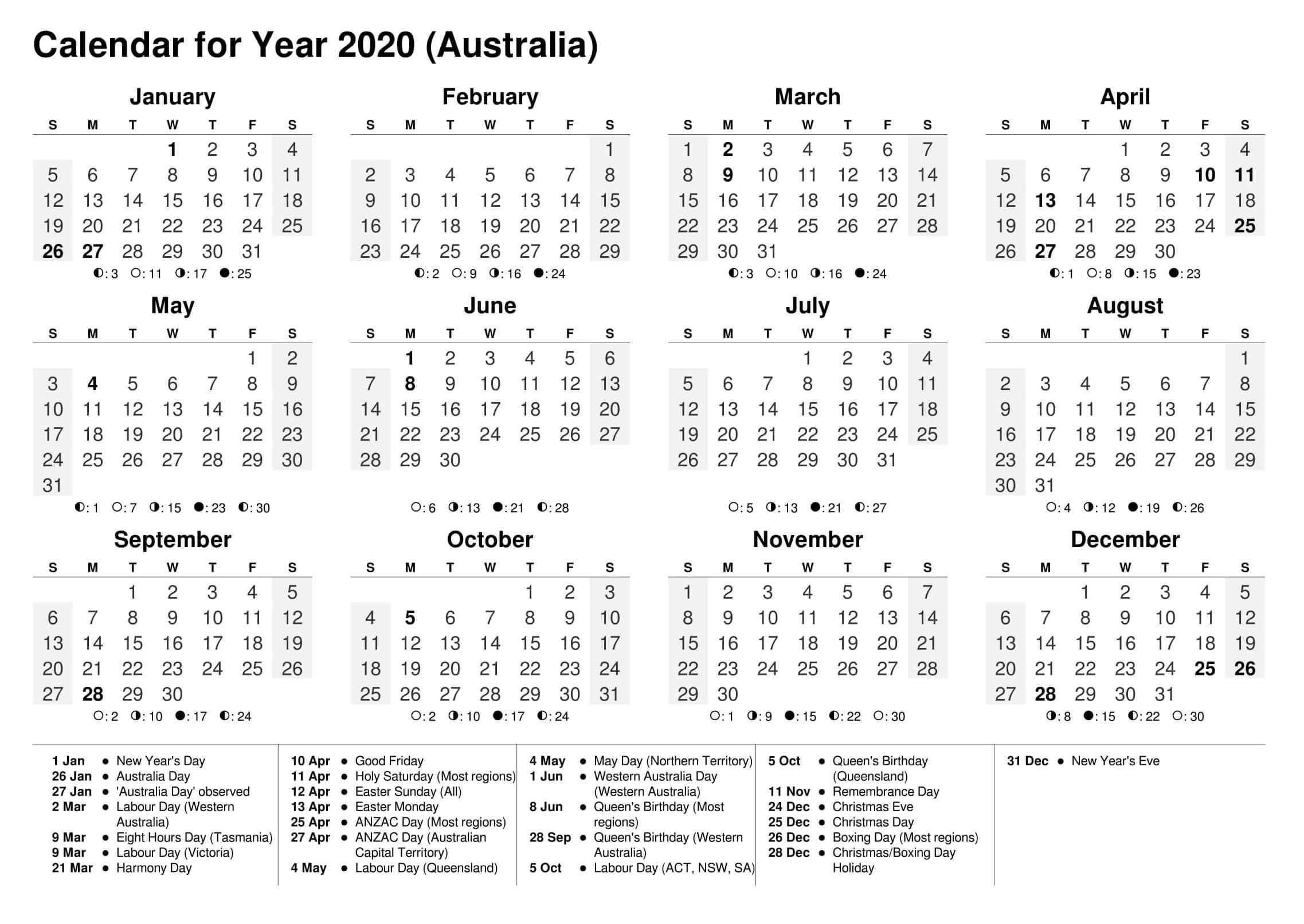 Cute Calendar 2020 On One Page | Free Printable Calendar Shop