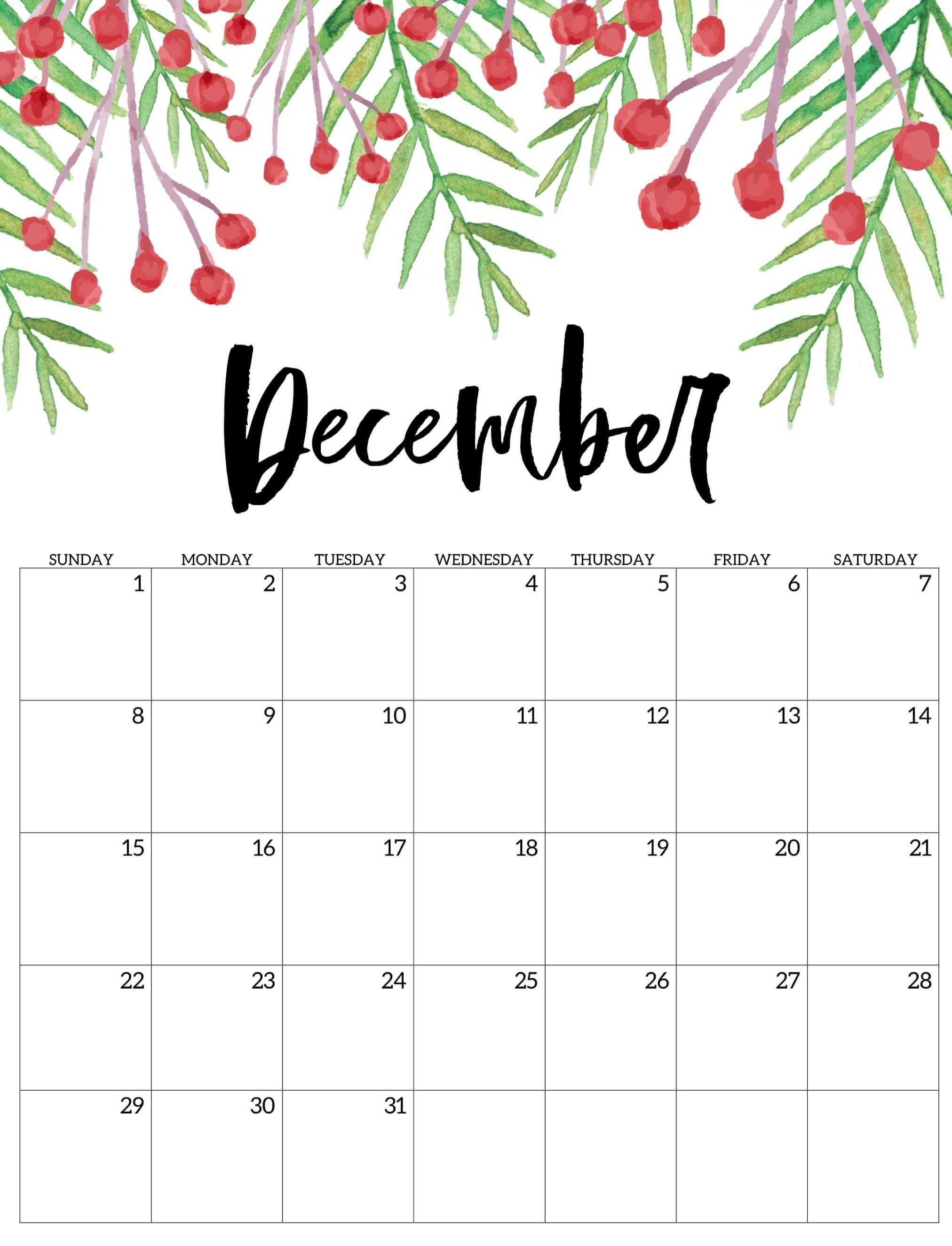 Cute December 2019 Calendar Printable Hd Wallpaper Floral