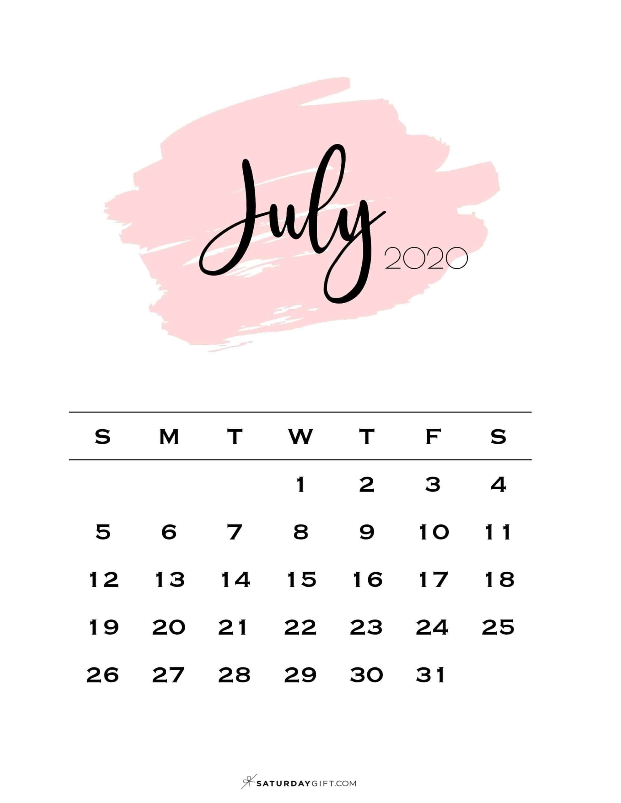 Cute (&amp; Free!) Printable July 2020 Calendar In 2020