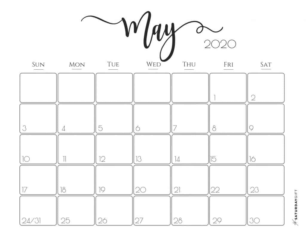 Cute (&amp; Free!) Printable May 2020 Calendar | Saturdaygift