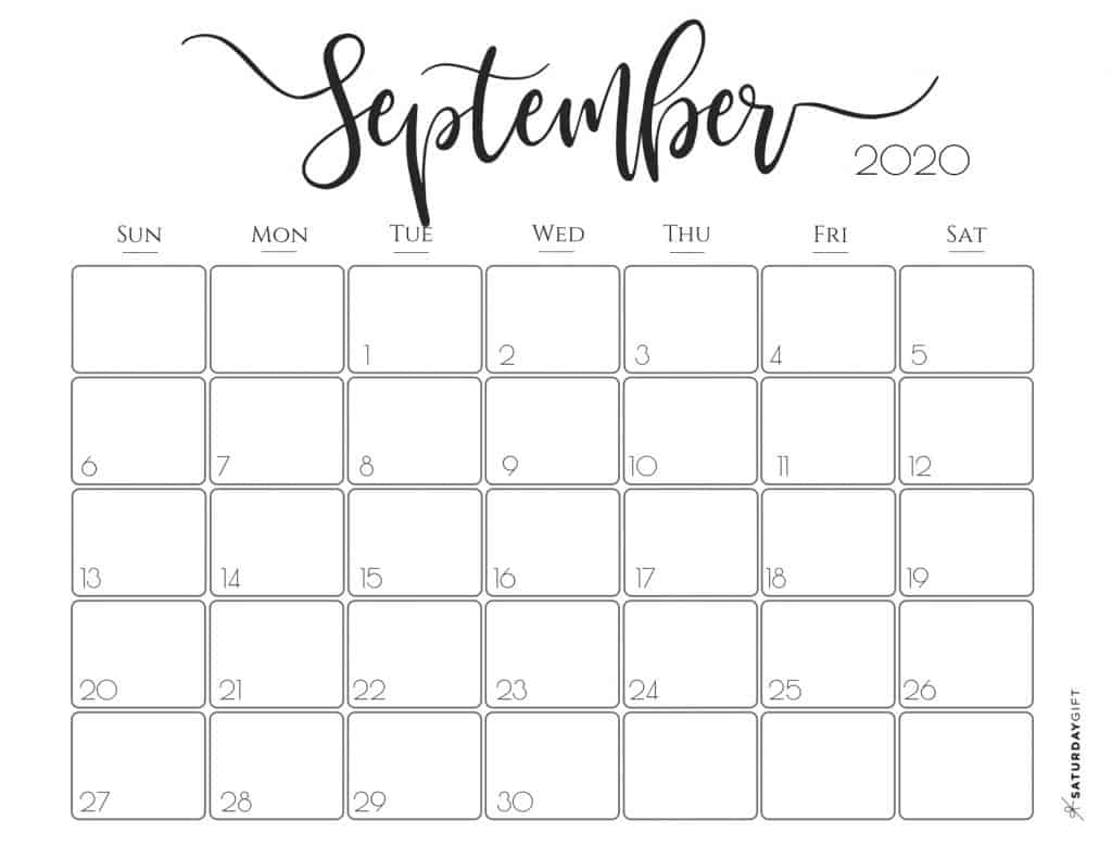 Cute (&amp; Free!) Printable September 2020 Calendar | Saturdaygift