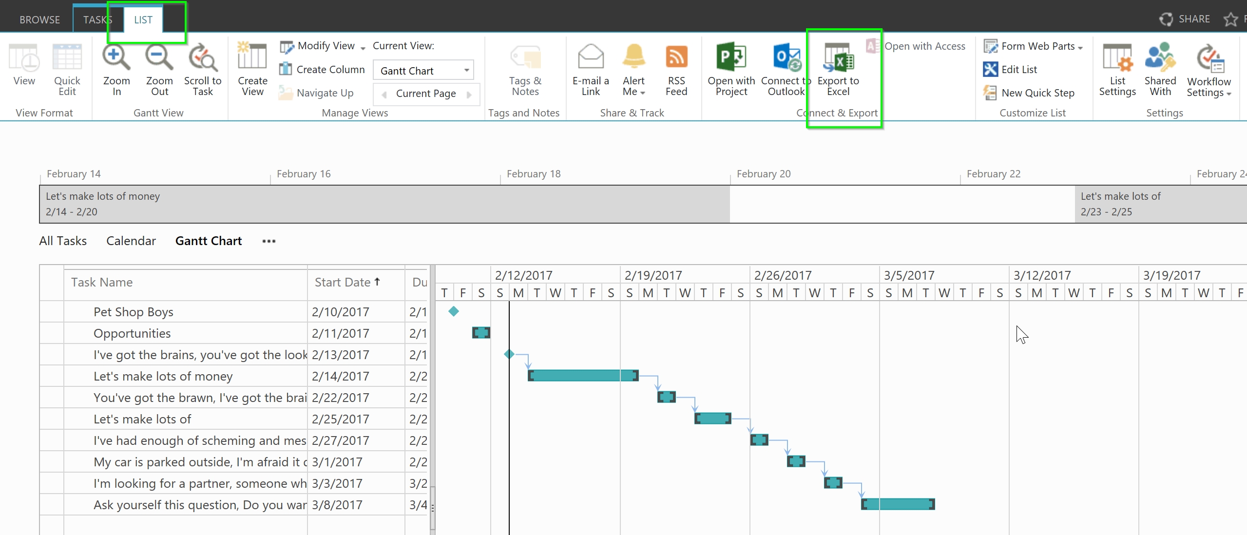 Day 350 – Using Gantt Charts In Sharepoint Task Lists