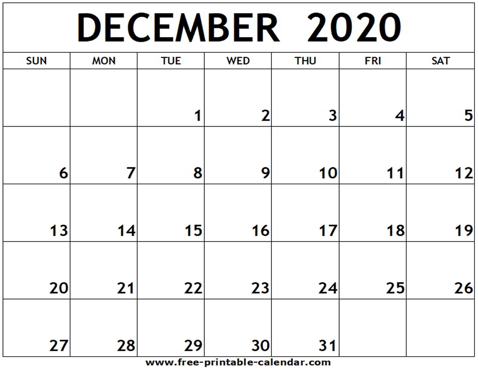 December 2020 Printable Calendar - Free-Printable-Calendar