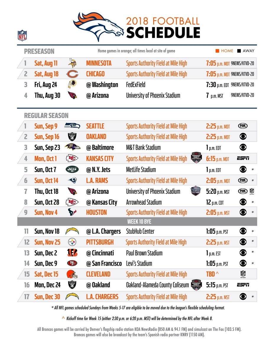 Printable Broncos Schedule 202425