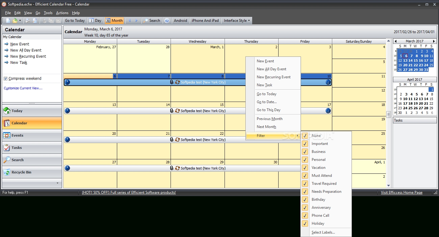 Download Efficient Calendar Free Portable 5.60 Build 555