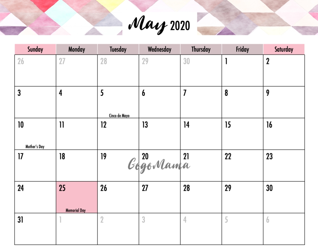 Editable 2020 Calendar With Holidays Printable - Gogo Mama