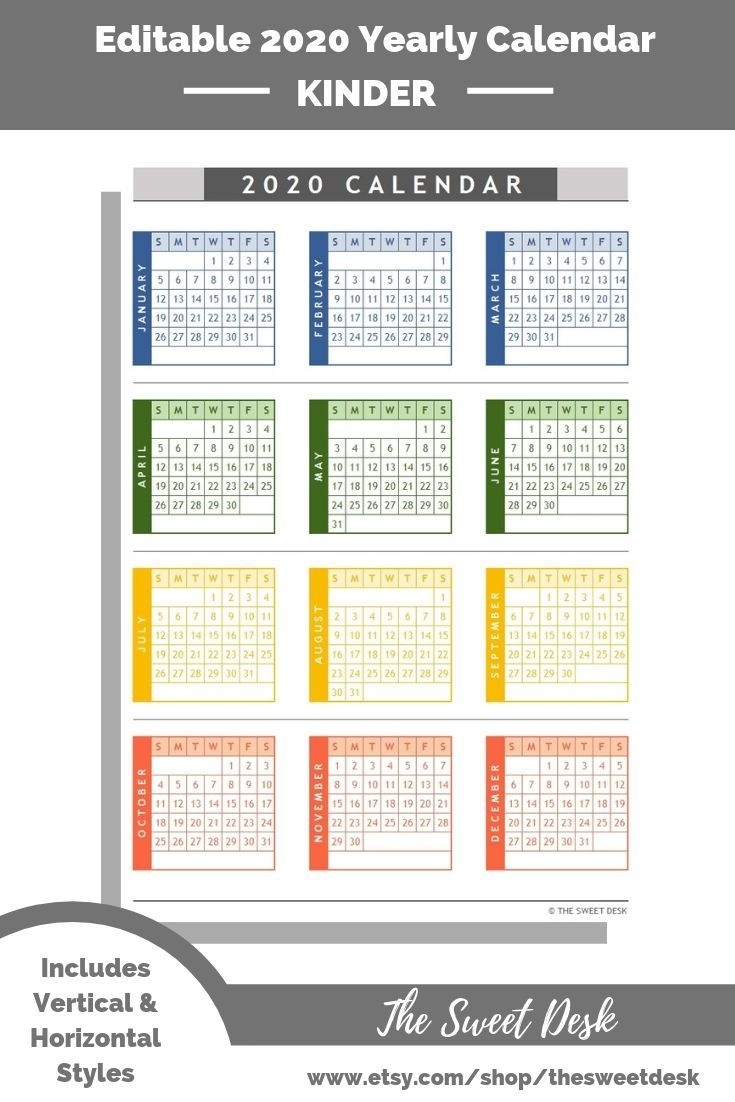 Editable 2020 Excel Yearly Calendar Template Printabl 7010