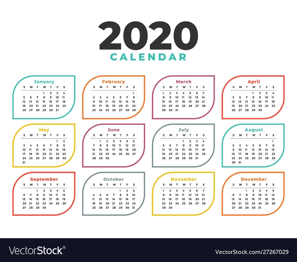 Elegant 2020 Calendar Design Template In Line