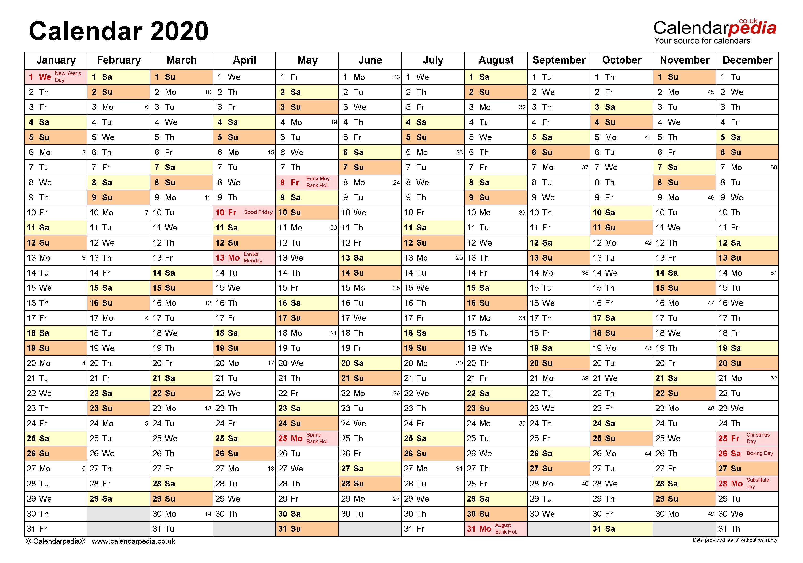 Excel Calendar 2020 (Uk) | 17 Printable Templates (Xlsx, Free)