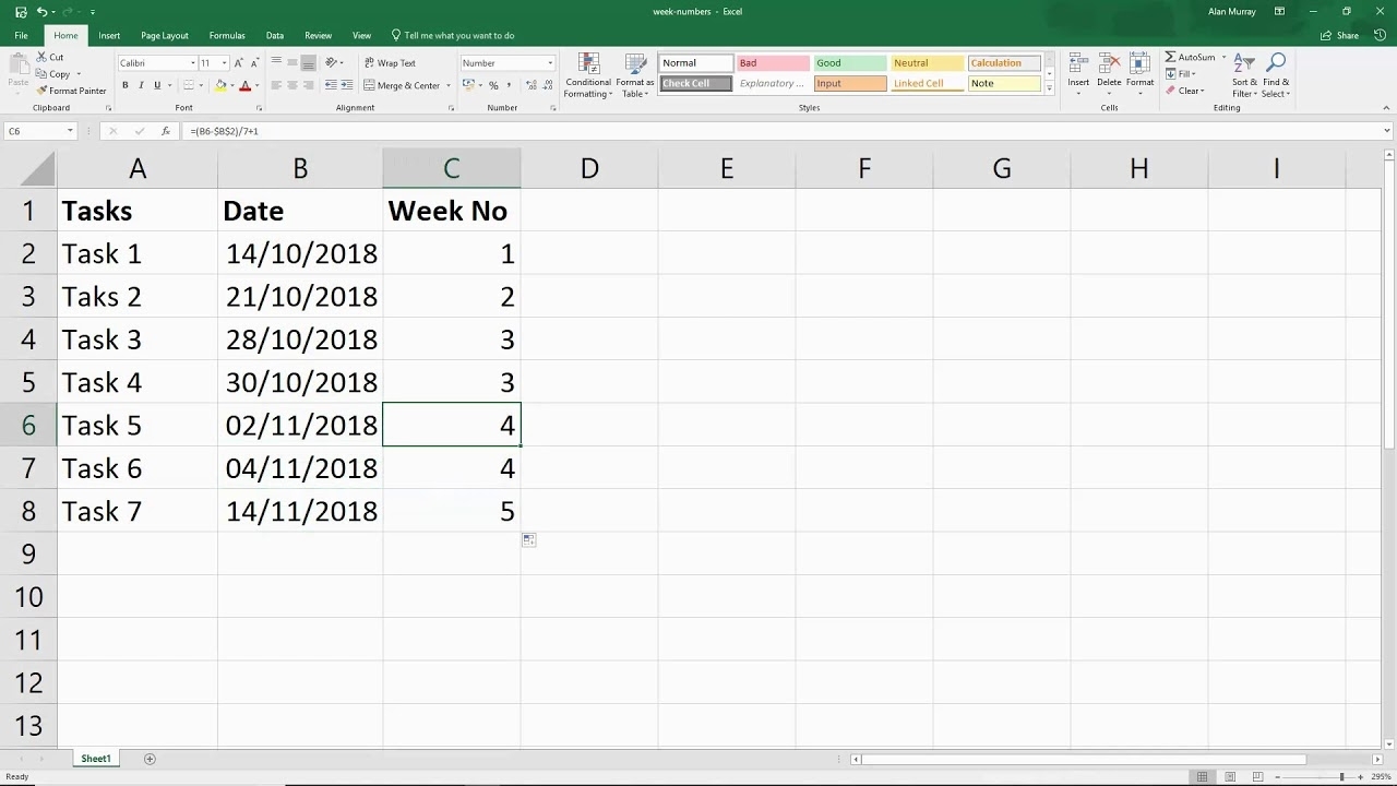 Excel Formula - Find The Week Number From Any Given Date