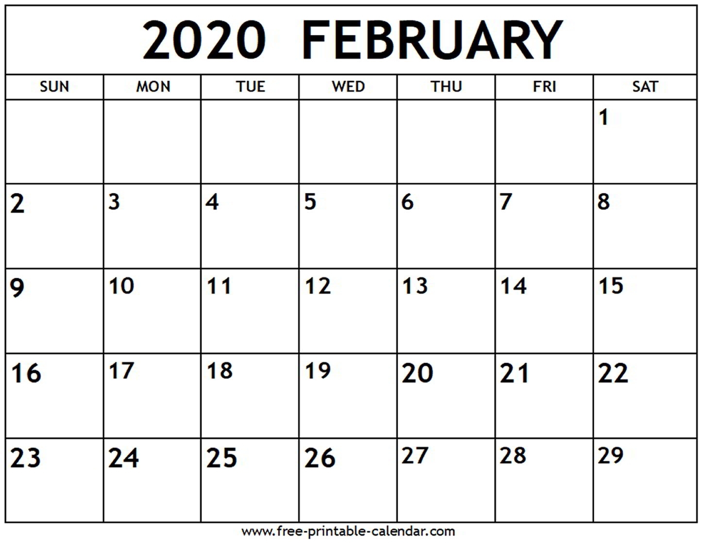 February 2020 Calendar - Free-Printable-Calendar