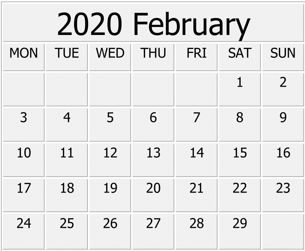 February 2020 Calendar Printable Free Print - Free Latest
