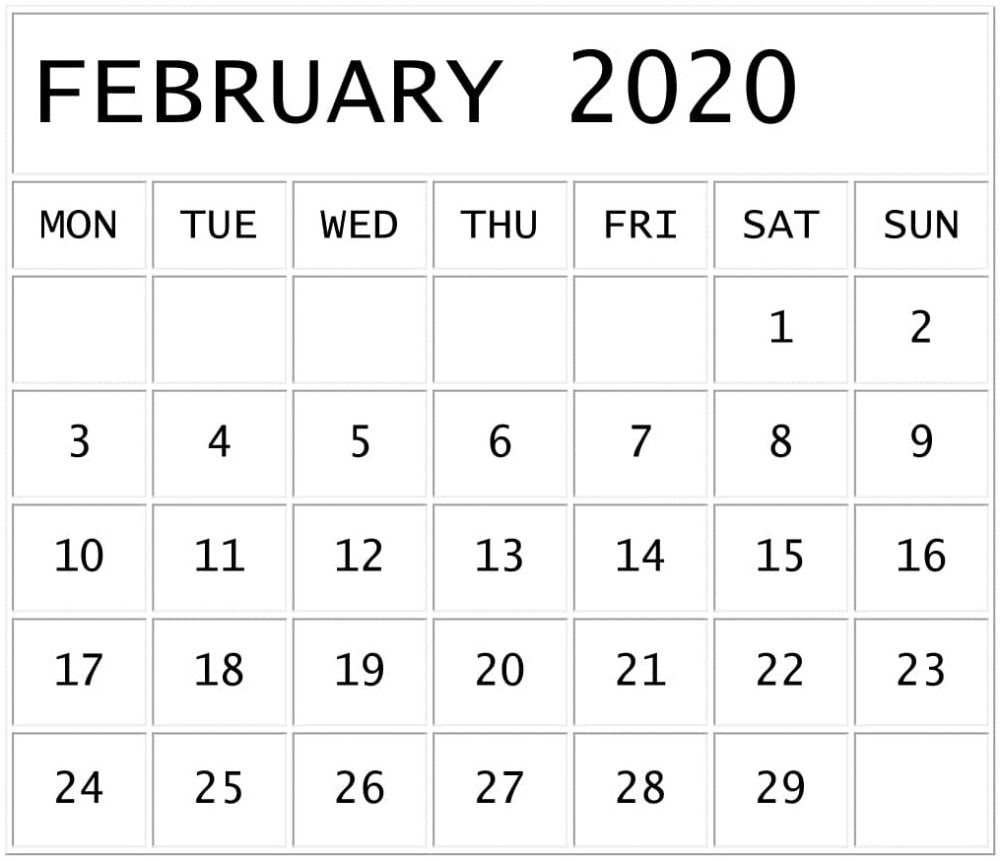 February 2020 Calendar Template Google Sheets Format | 2020