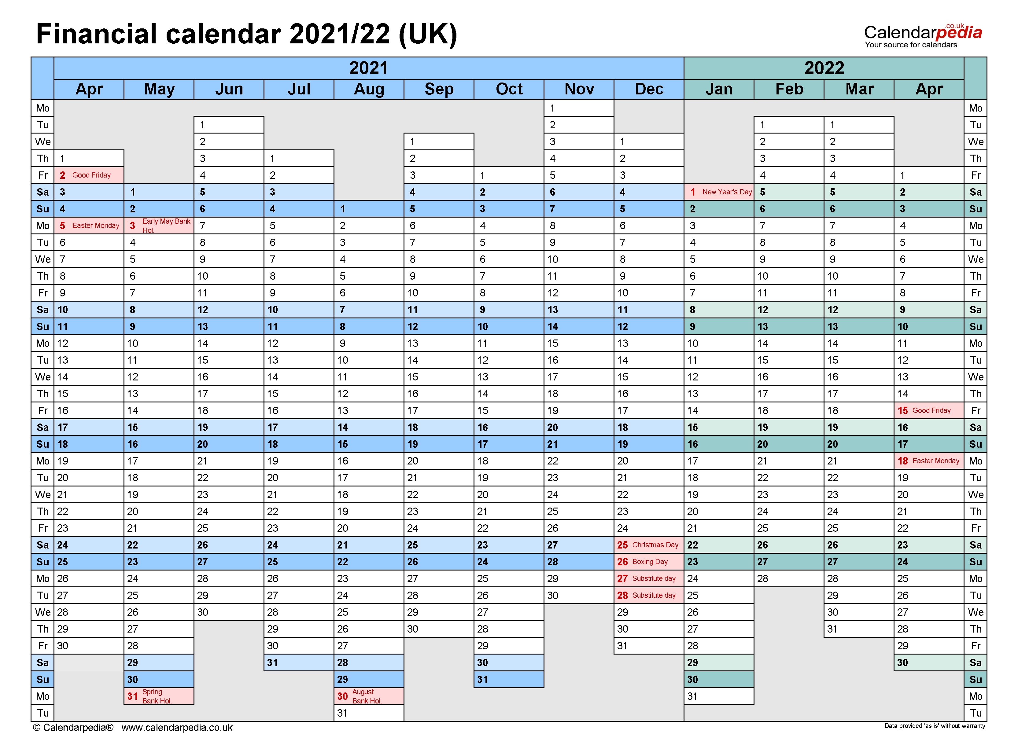 Financial Calendars 2021/22 (Uk) In Pdf Format