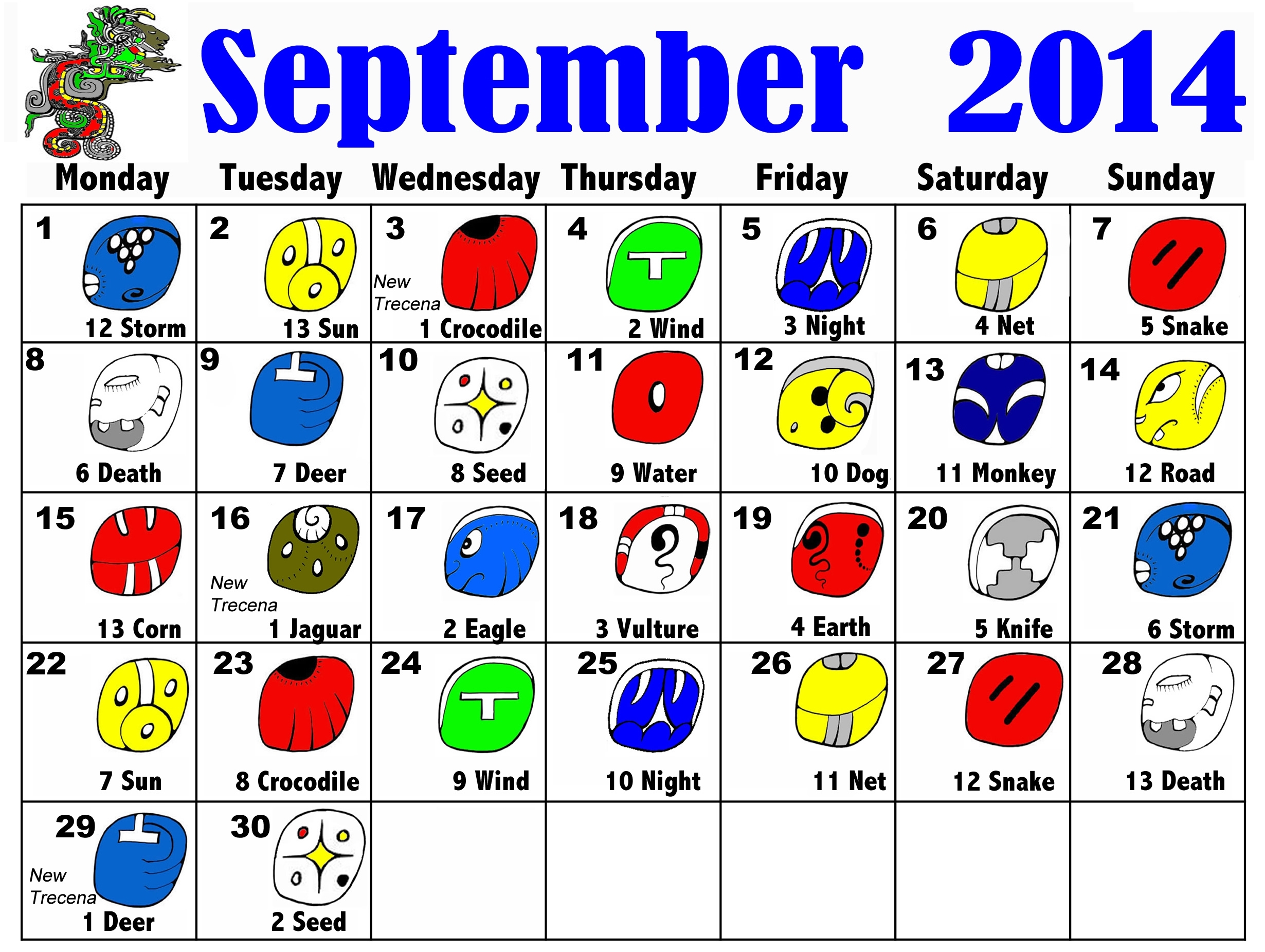 Mayan Calendar Zodiac Symbols | Month Calendar Printable