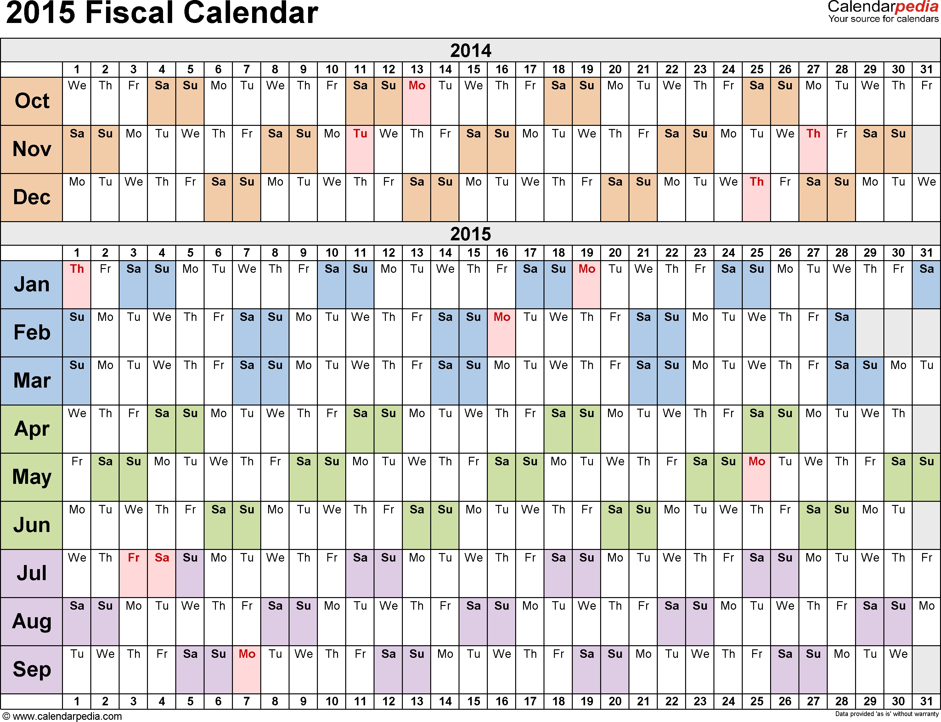 Fiscal Calendars 2015 As Free Printable #145921 - Png Images