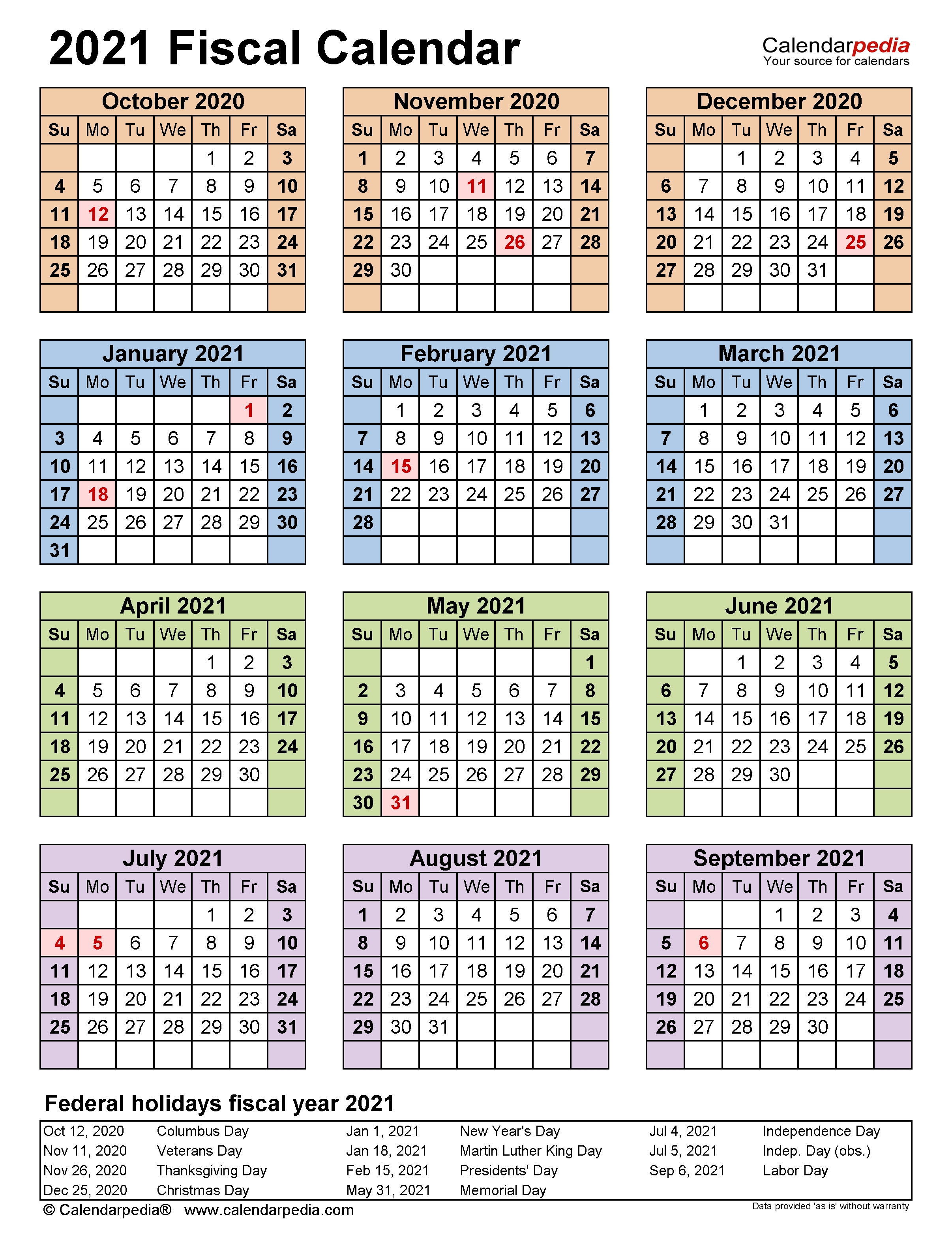 Current Calendar Week Usa Month Printable Fiscal Calendars 2021 Free