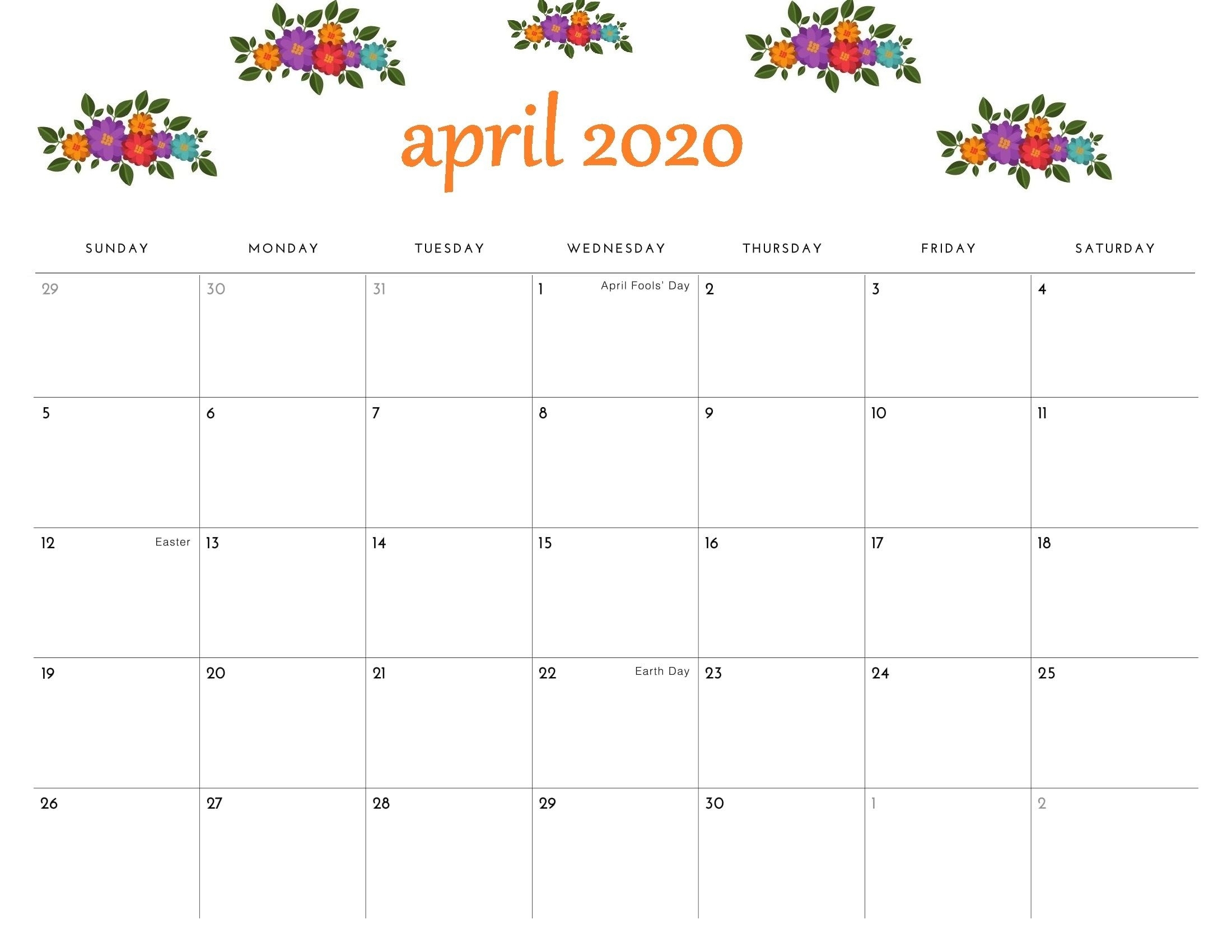 Floral April 2020 Calendar Cute - Desk And Wall Wallpaper In