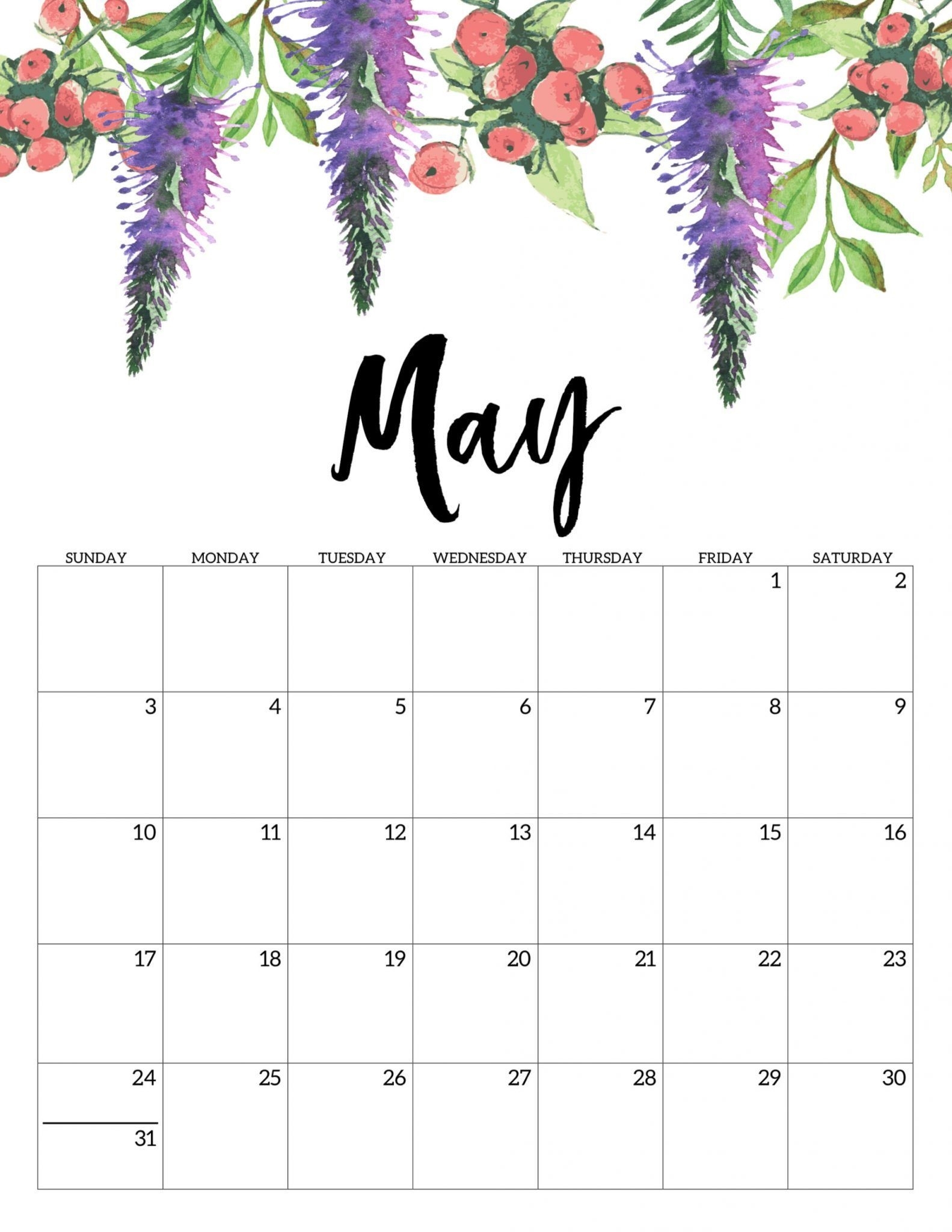 Floral May 2020 Calendar Cute Printable Template In 2020