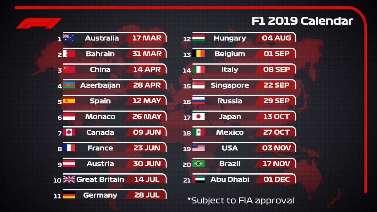 Formula 1 On Twitter: &quot;2019 Draft #f1 Calendar 🗓️ 21 Races