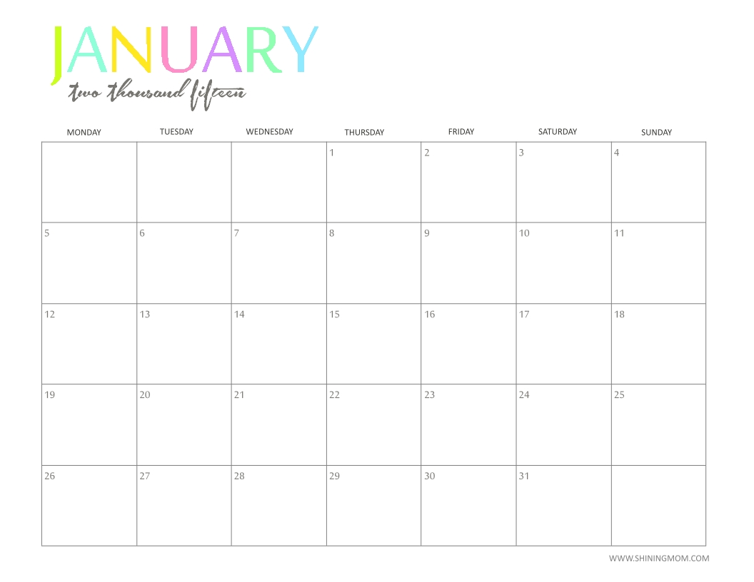 Free 2015 Printable Calendarshiningmom: Fun And