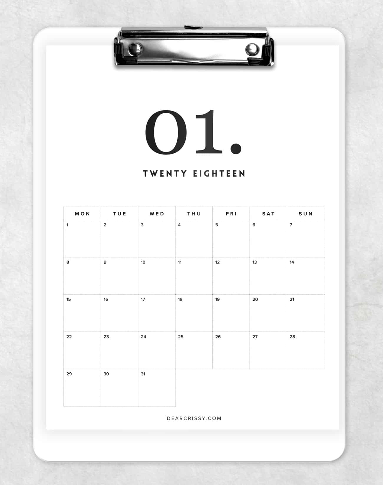 Free 2018 Minimal Calendar Printable - Modern Calendar