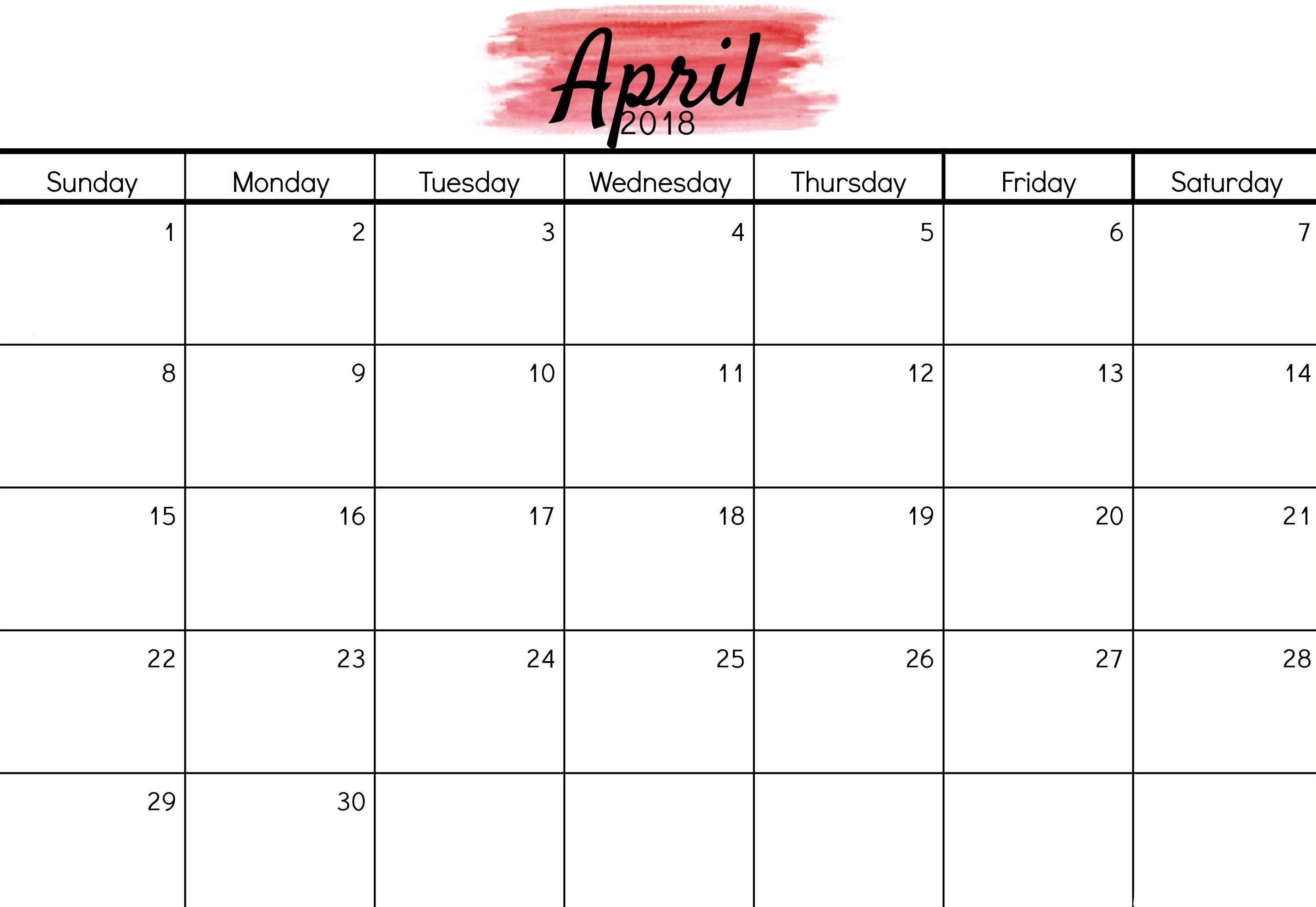 Free April 2018 Calendar Printable | Calendarbuzz