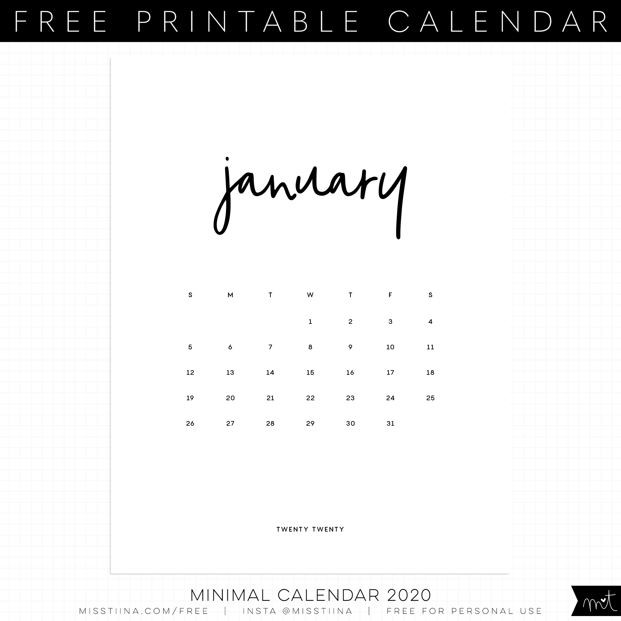 Free Printable Calendar Minimalist Month Calendar Printable