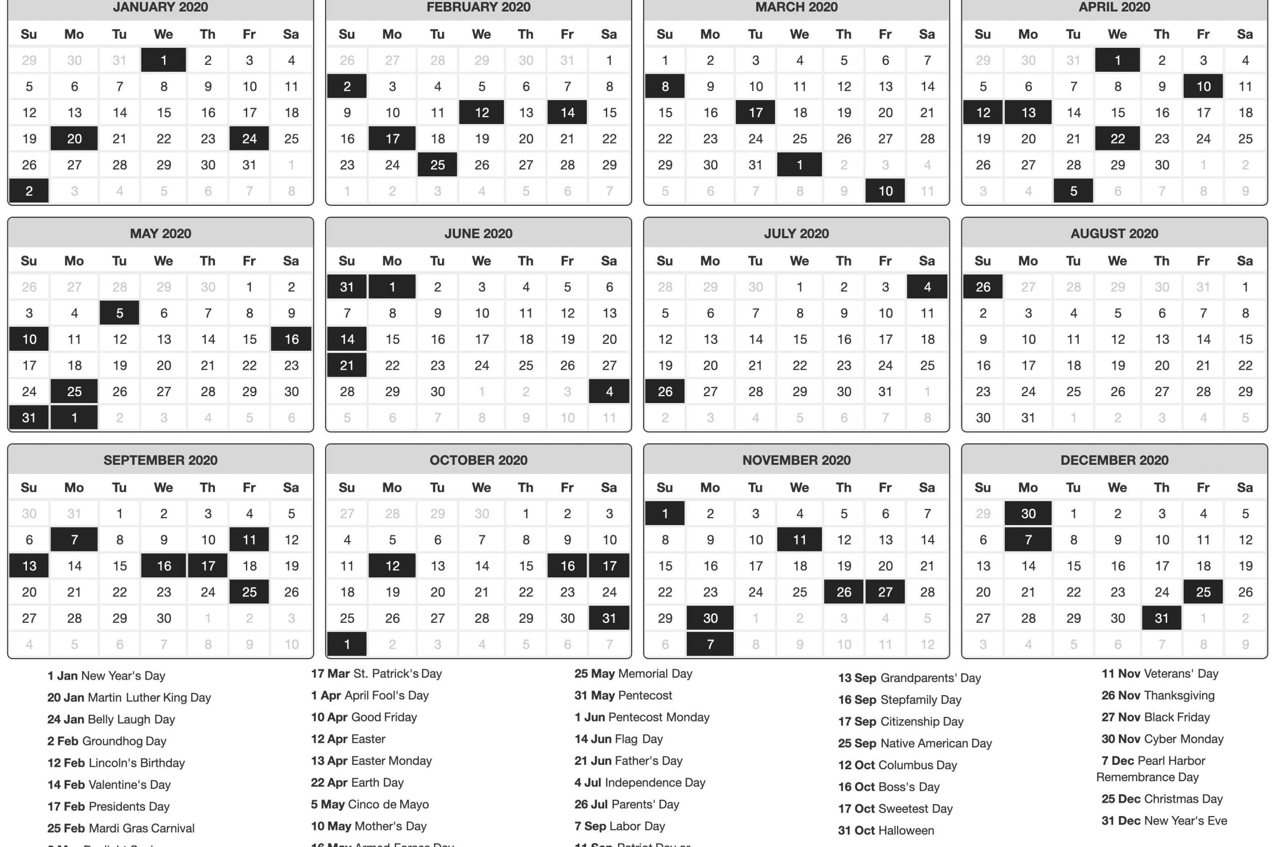 Free Download 2020 Printable Calendar Posters Images