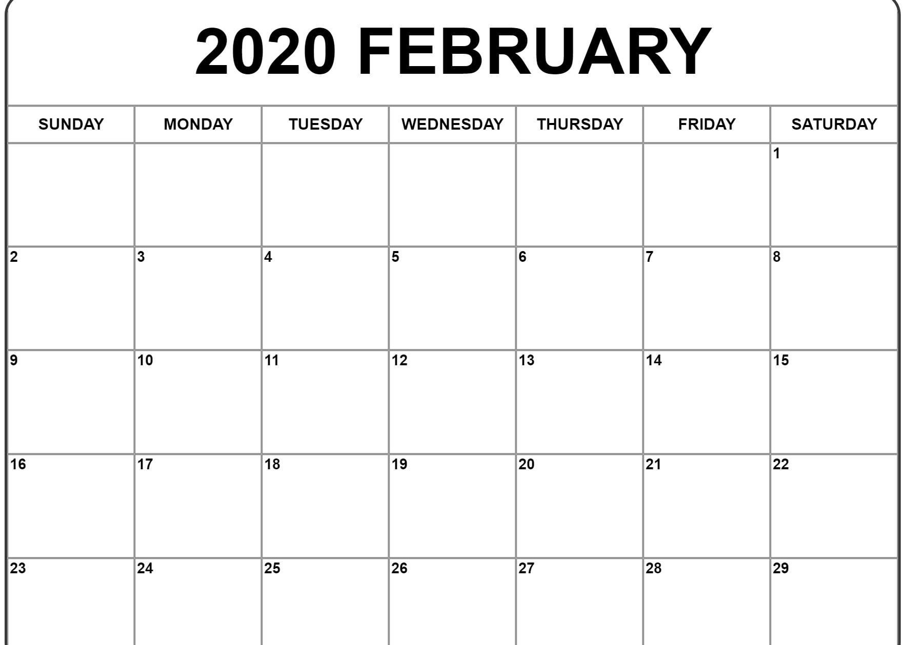 Free Download February 2020 Calendar Printable Pdf Word