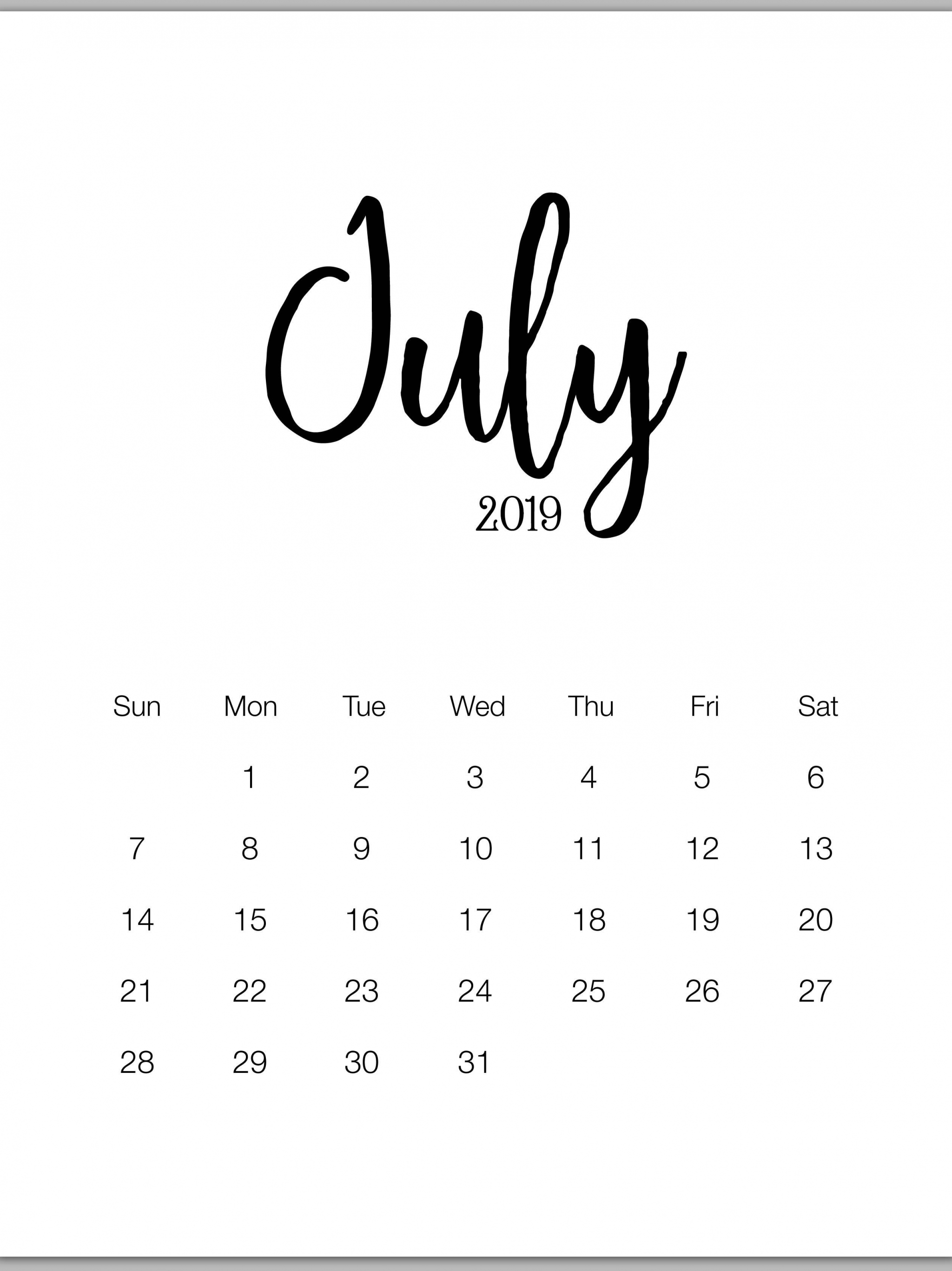 Free Download July 2019 Minimalist Calendar July Calendar