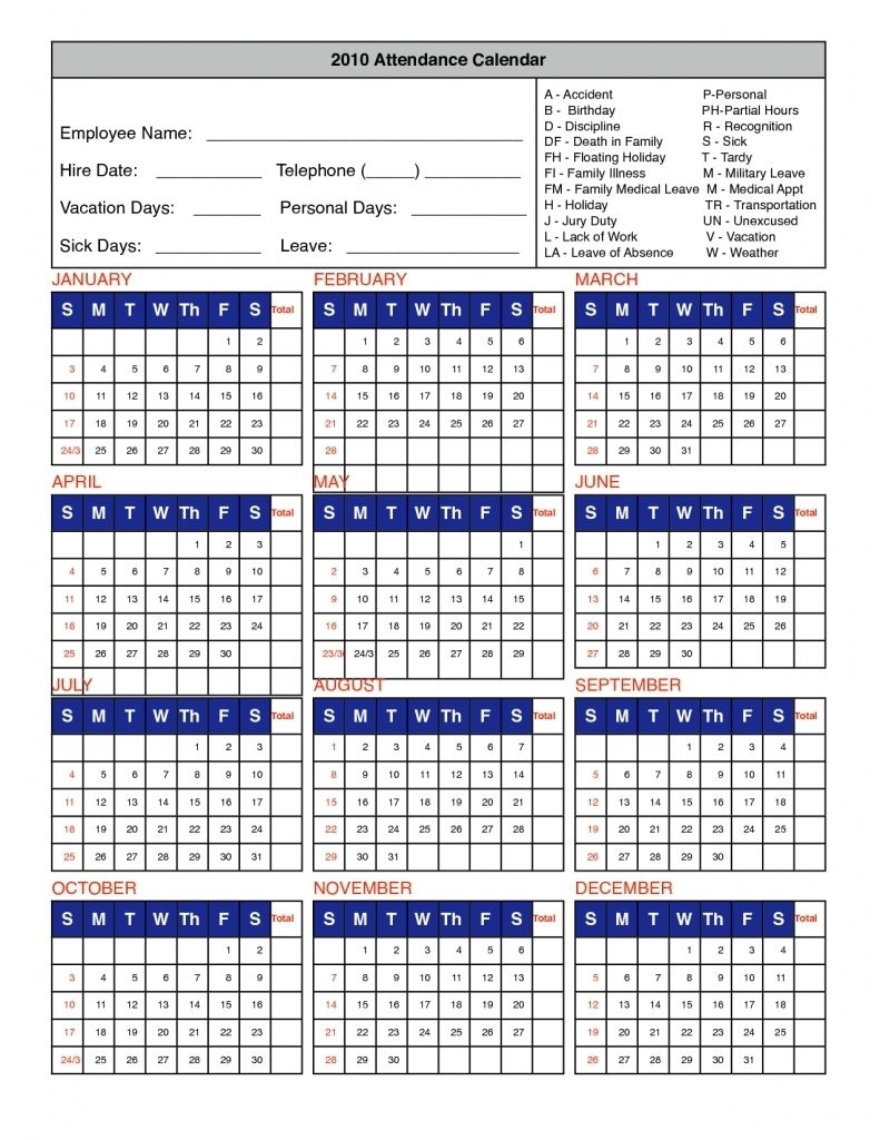 Free Employee Attendance Calendar 2016 | Calendar Template