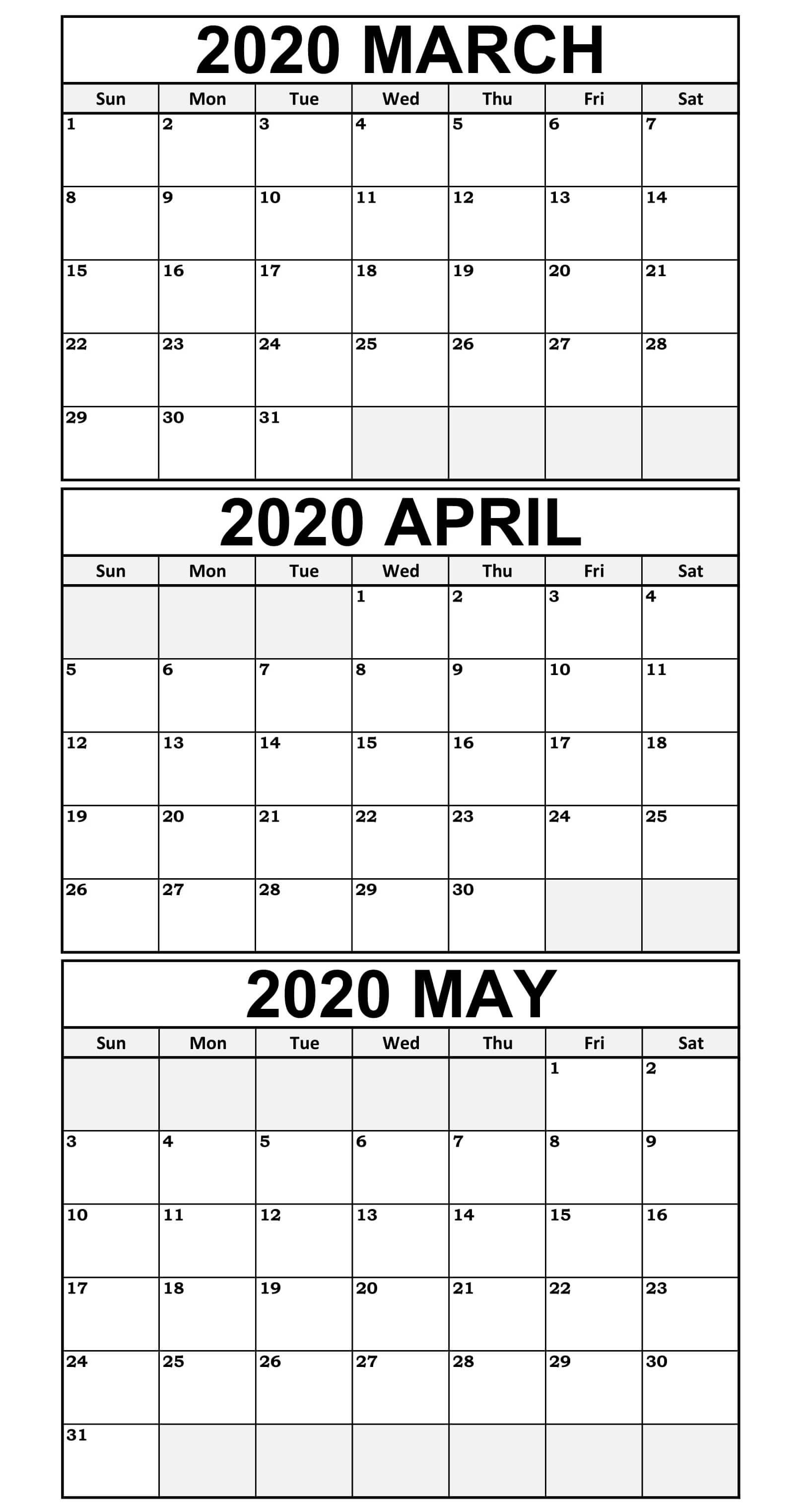 Free March April May 2020 Calendar Printable Templates In