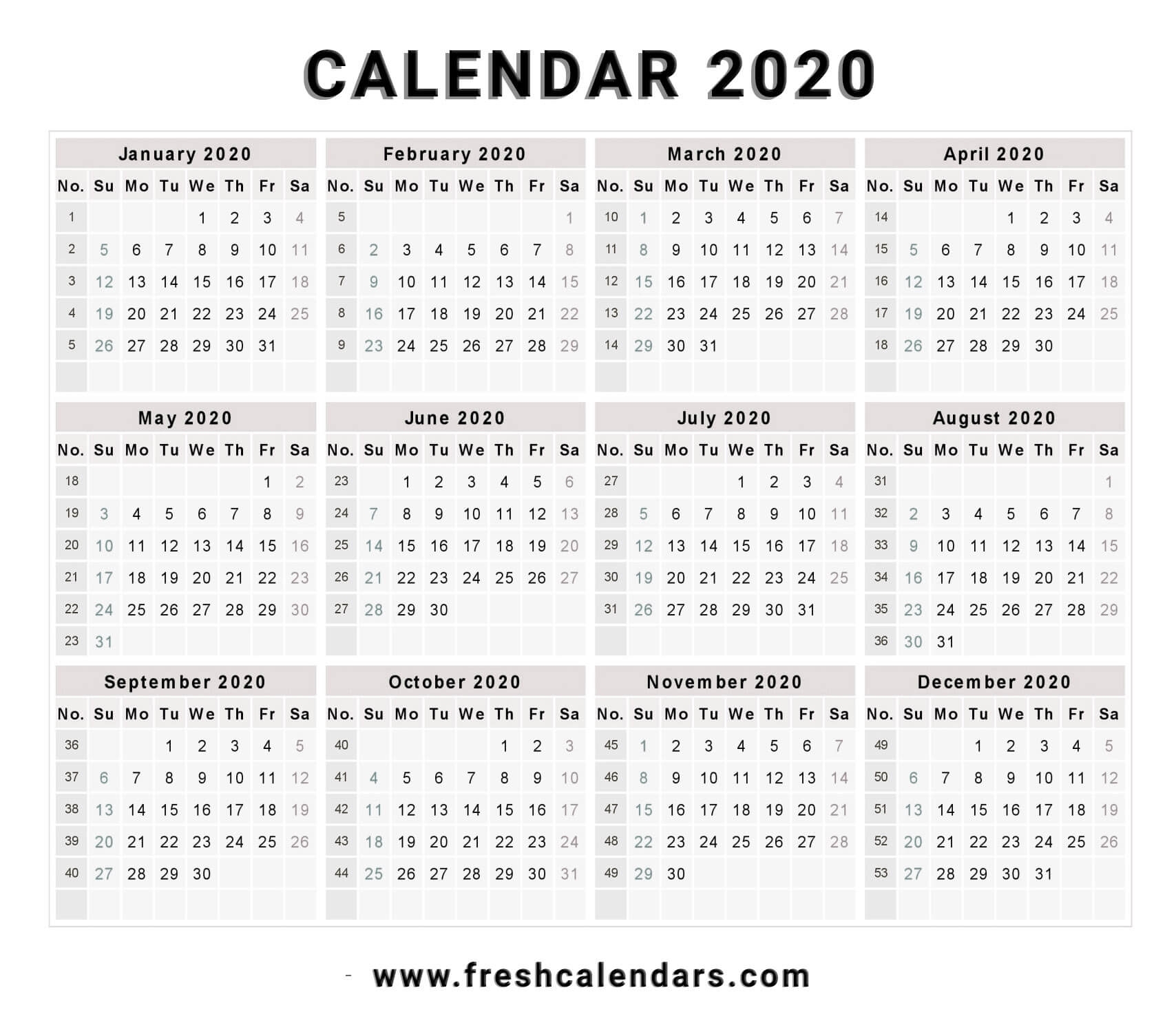 Free Printable 2020 Calendar