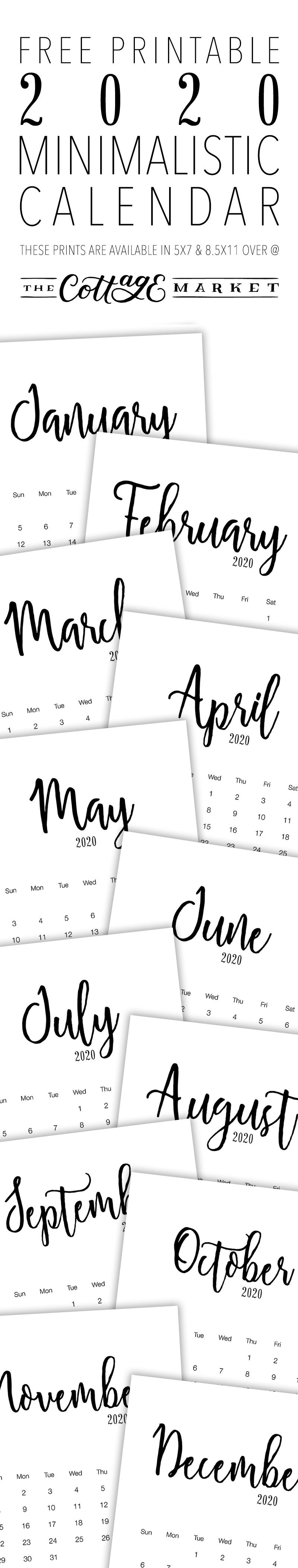 Free Printable 2020 Minimalist Calendar - The Cottage Market