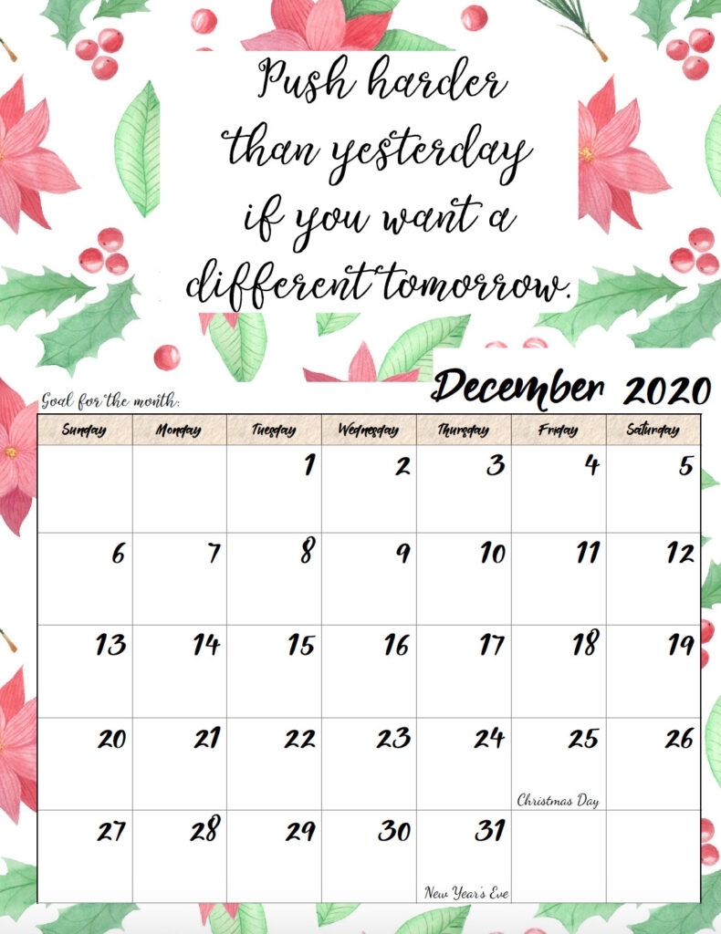 Free Printable 2020 Monthly Motivational Calendars