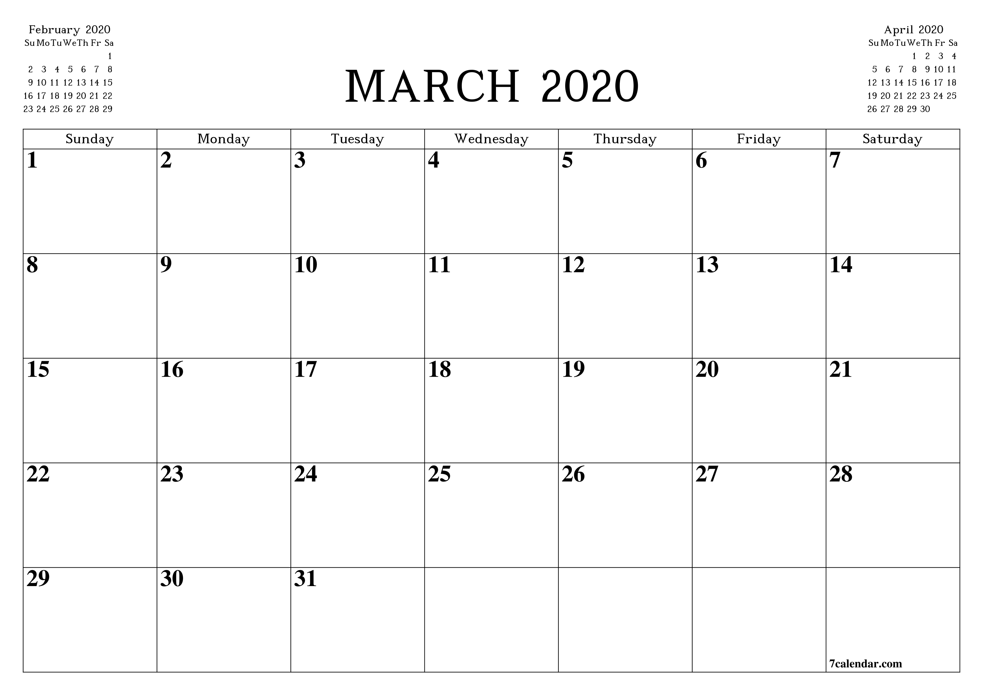 March 1 2020 Calendar | Month Calendar Printable