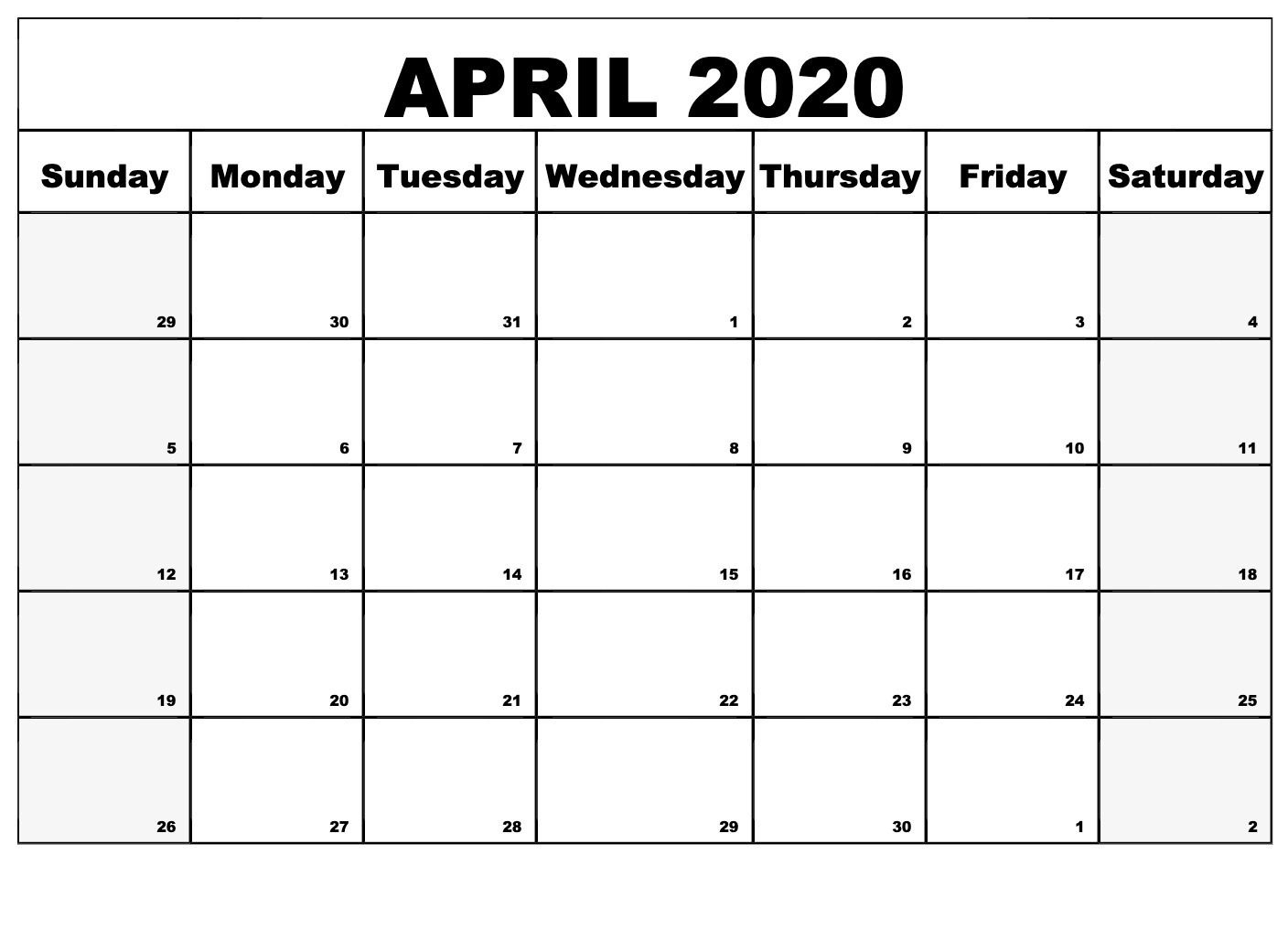 Free Printable Calendar April 2020 For Daily Schedule | Free