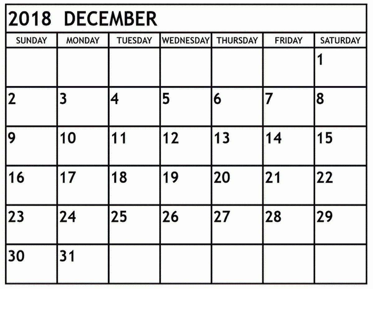 Free Printable Calendar December 2018 Headers With Notes