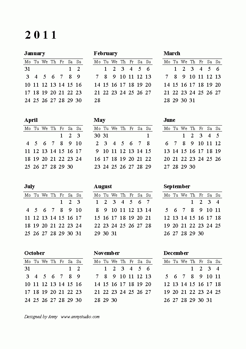 Year Calendar For 2011 | Month Calendar Printable