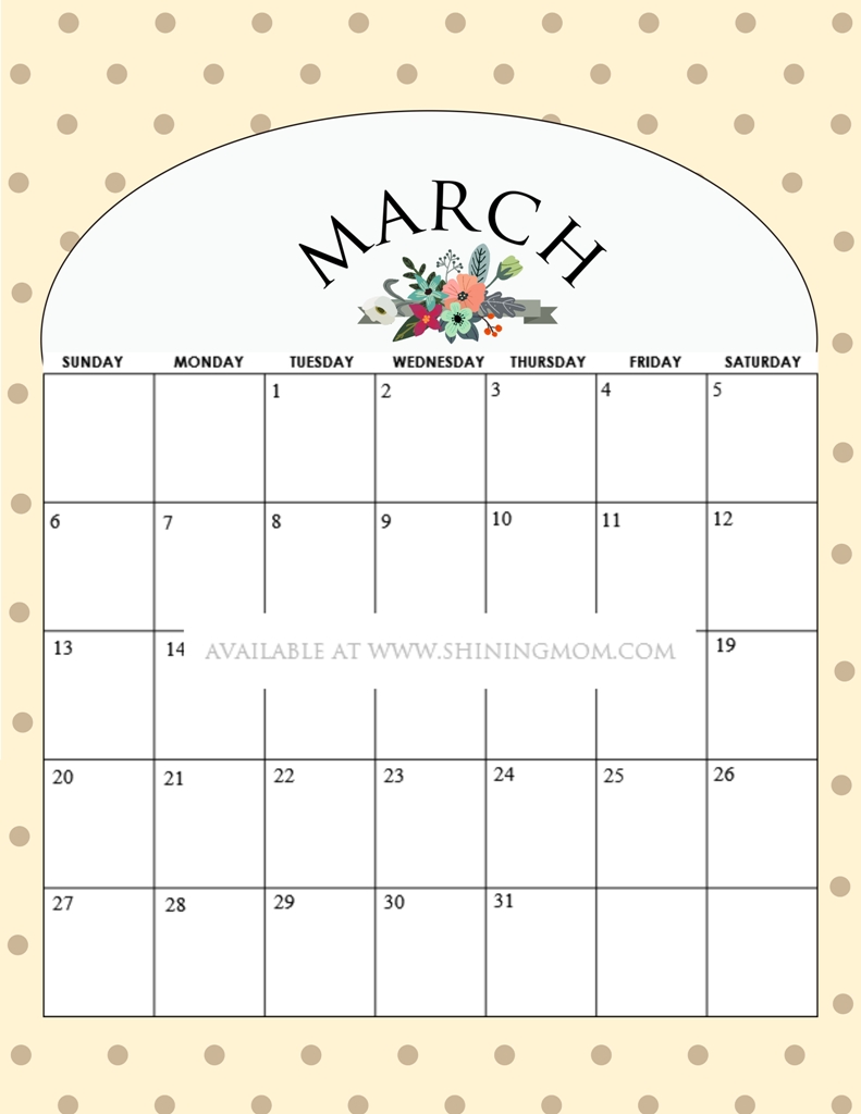 Free Printable Calendars For March 2016