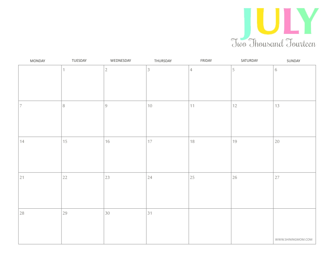 Free Printable: Colorful 2014 Calendarsshining Mom