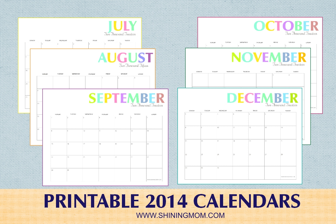 Free Printable: Colorful 2014 Calendarsshining Mom