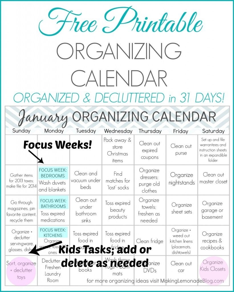 Free Printable January Organizing Calendar (With Images