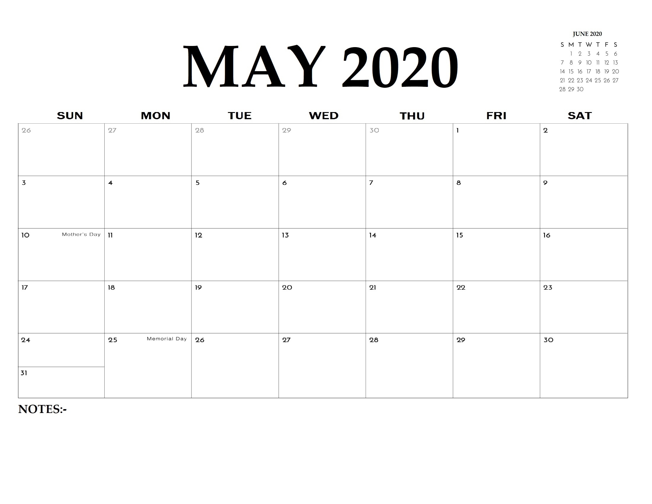 Free Printable May 2020 Calendar - Printable Calendar