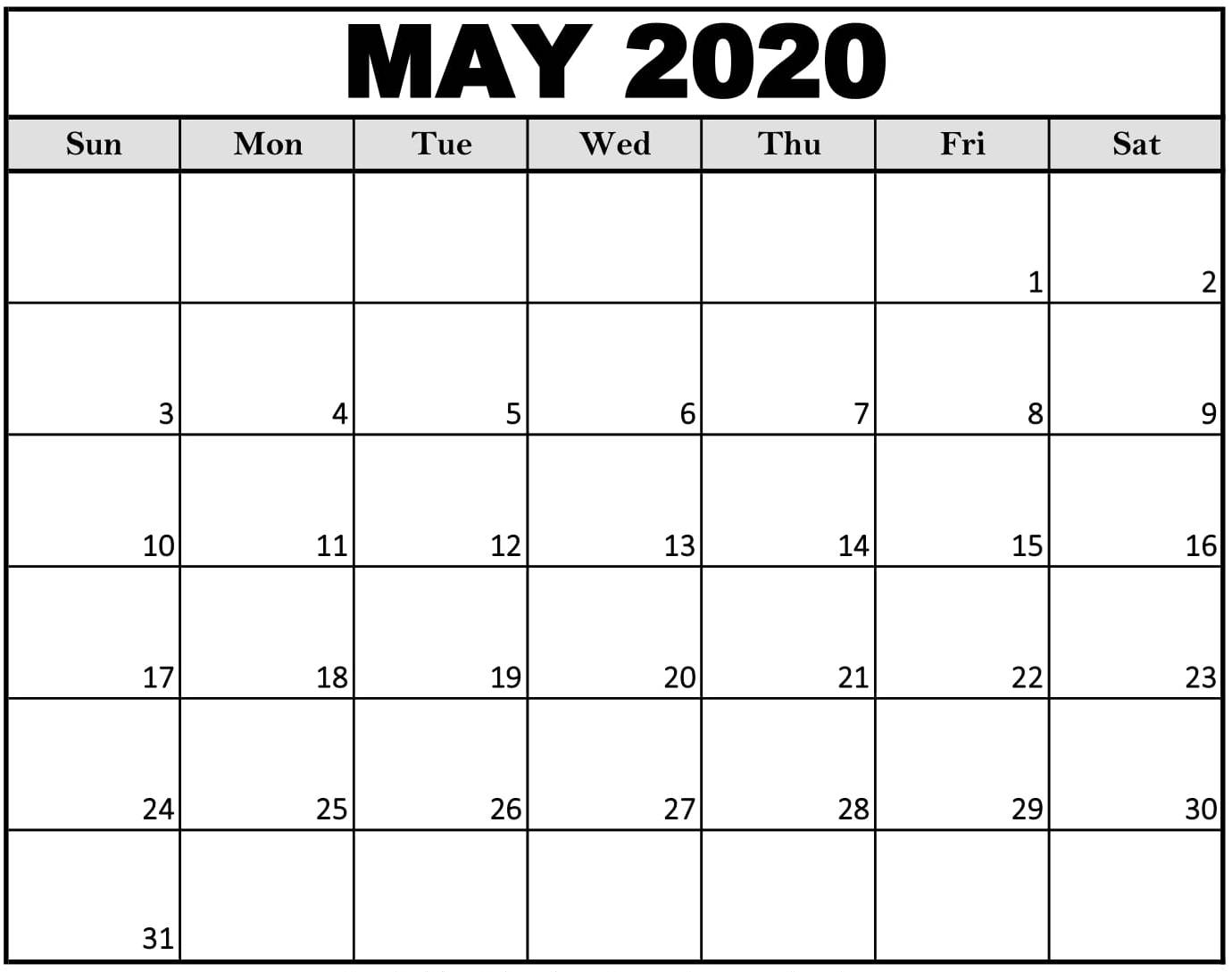 Free Printable May 2020 Calendar With Blank Notes - Set Your