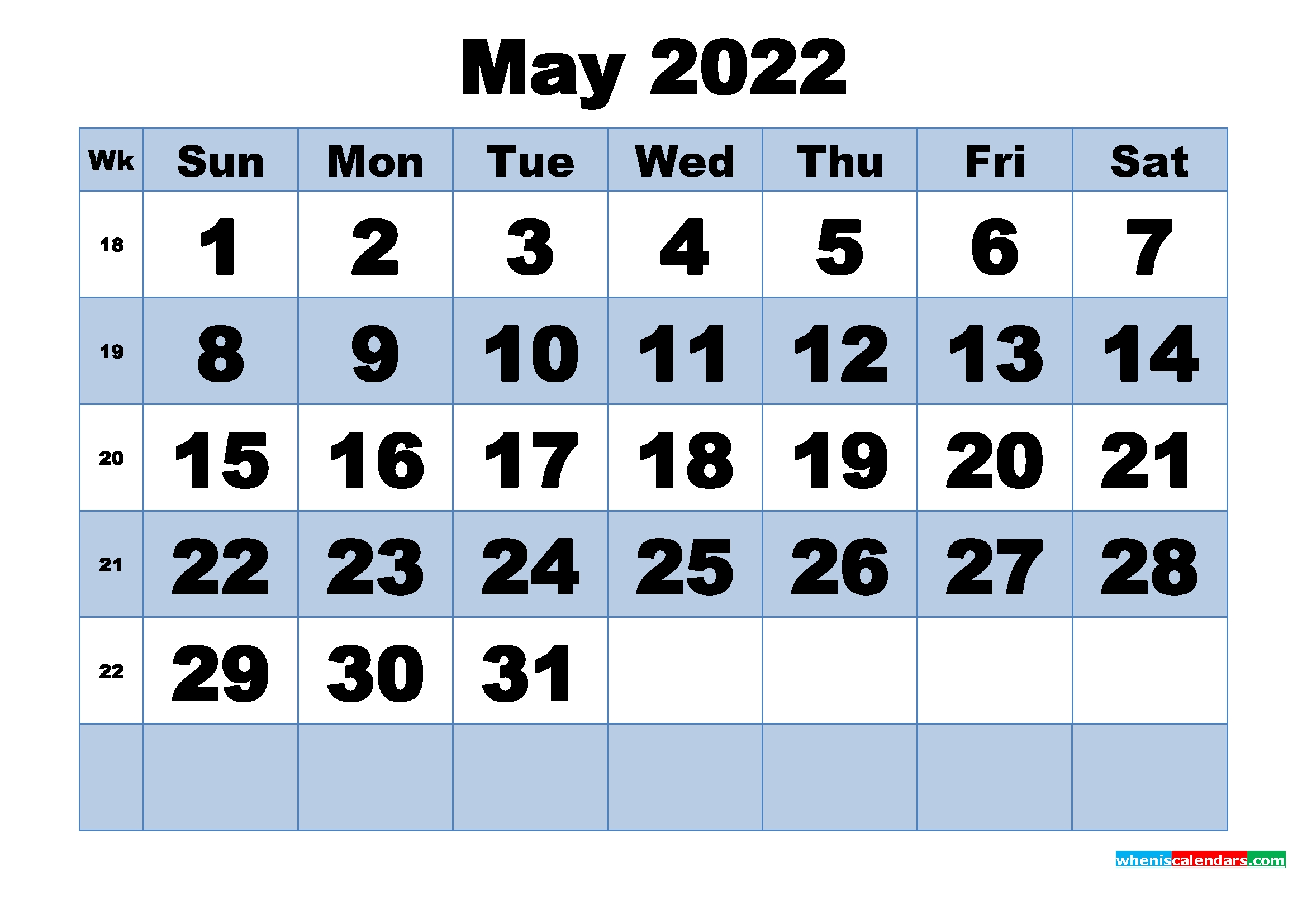 Free Printable May 2022 Calendar With Week Numbers – Free