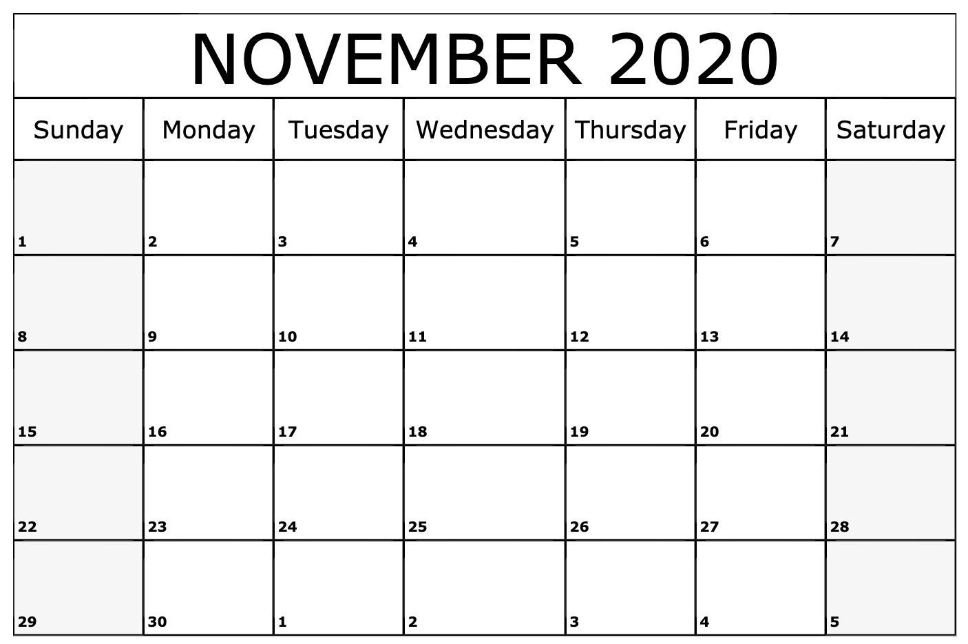 Free Printable November 2020 Calendar Template – Pdf, Word