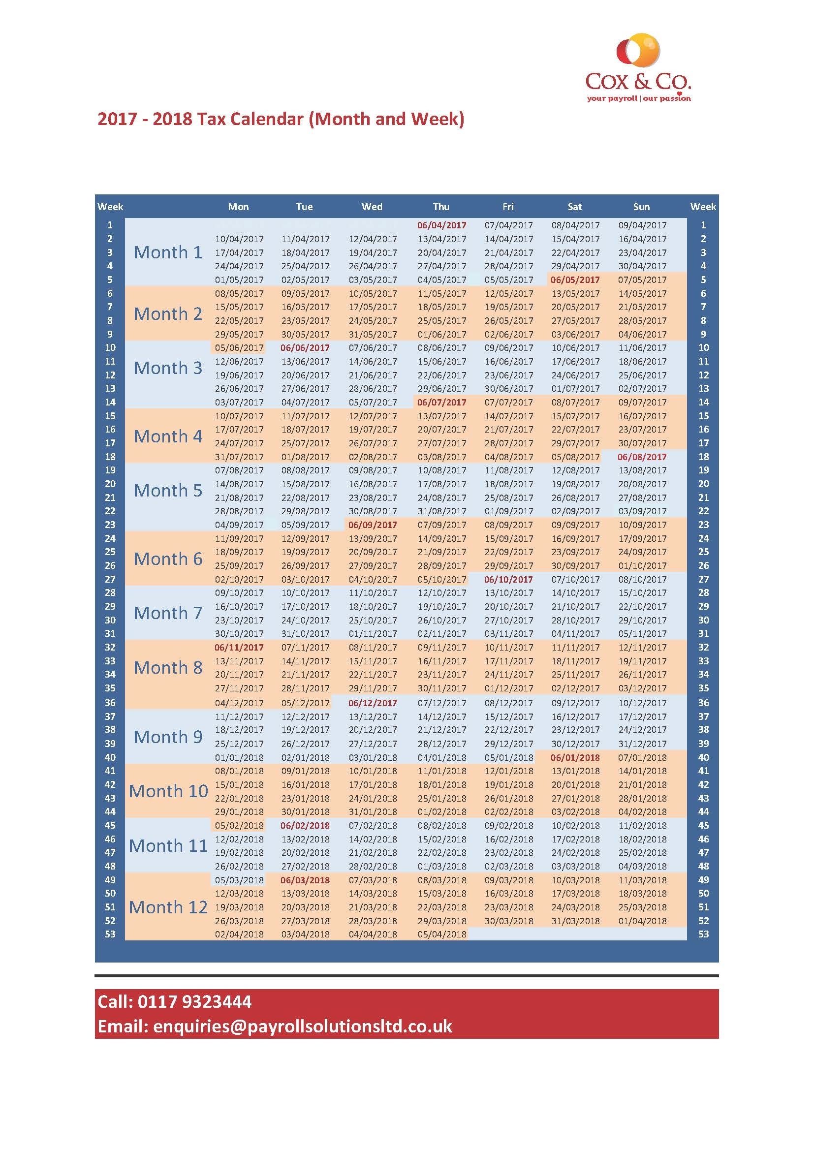 Tax Week Calendar Uk Month Calendar Printable