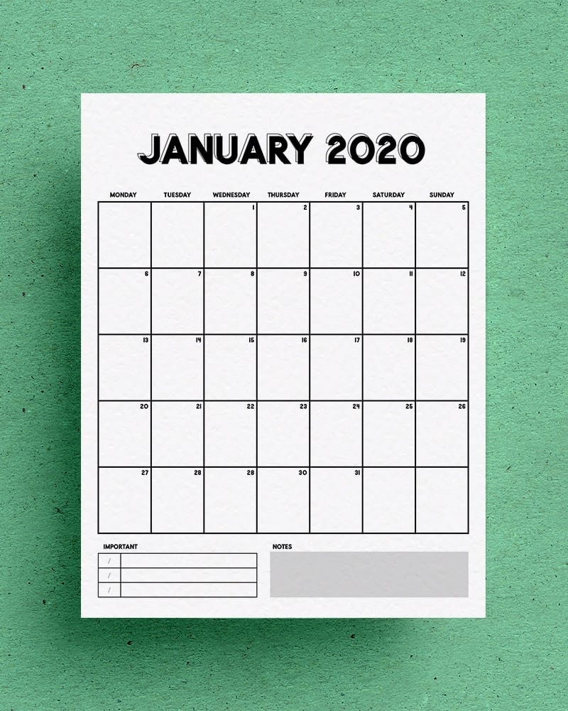 Free Vertical Calendar Printable For 2020 - Crazy Laura